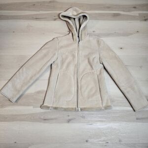 Jones New York Jacket Women Light Tan Faux Suede Hooded Sherpa Lined Coat XS P